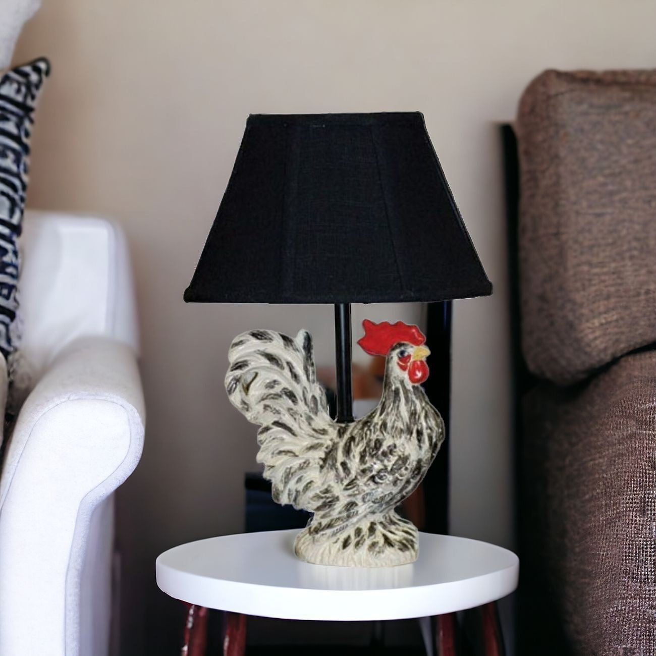 13" Rustic Farmhouse Rooster Accent Lamp With Black Shade