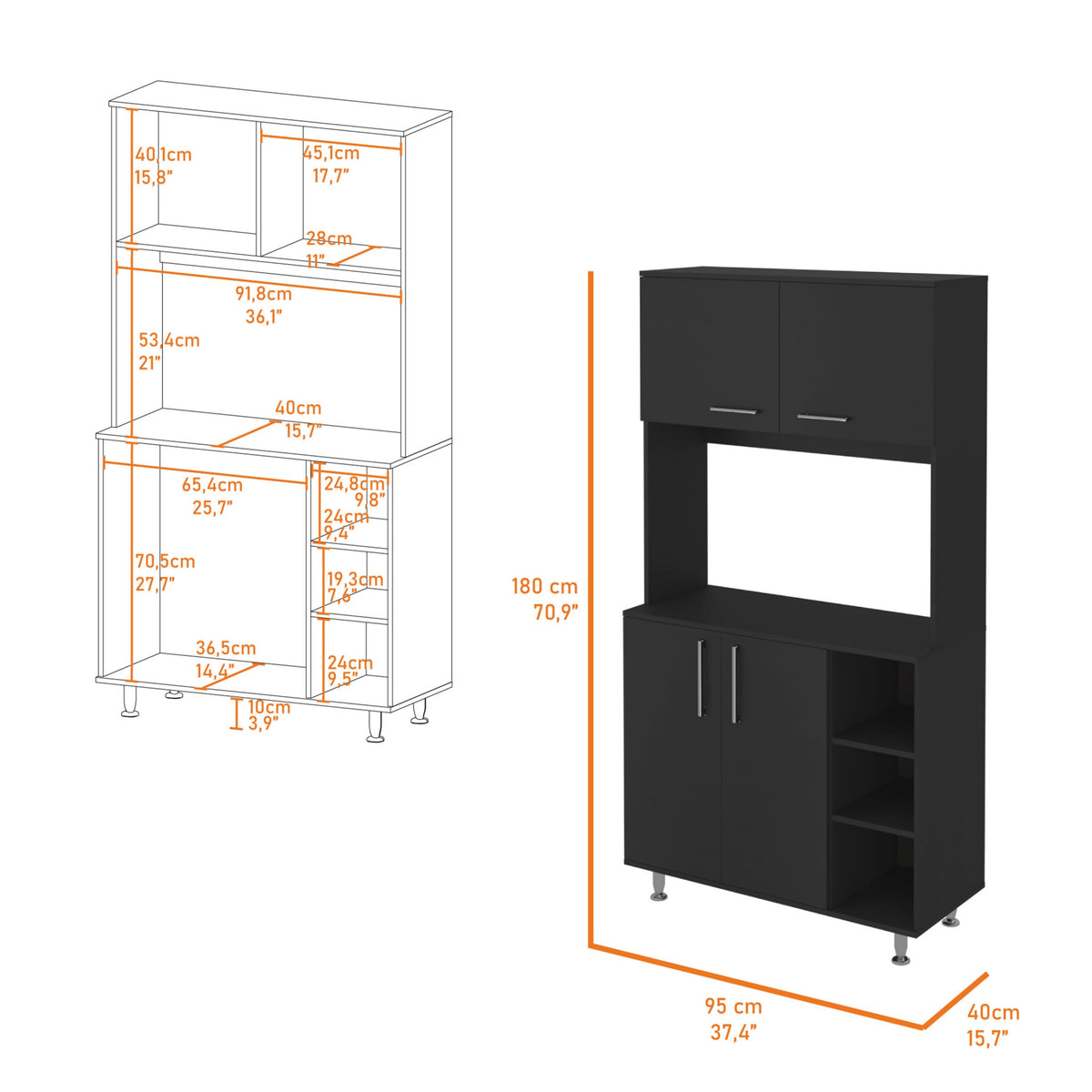 28" Black Wall mounted Accent Cabinet With Nine Shelves And Three Drawers