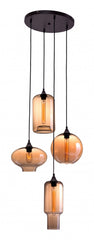 Amber Lantern Four Light Metal Dimmable Ceiling Light With Amber Shades