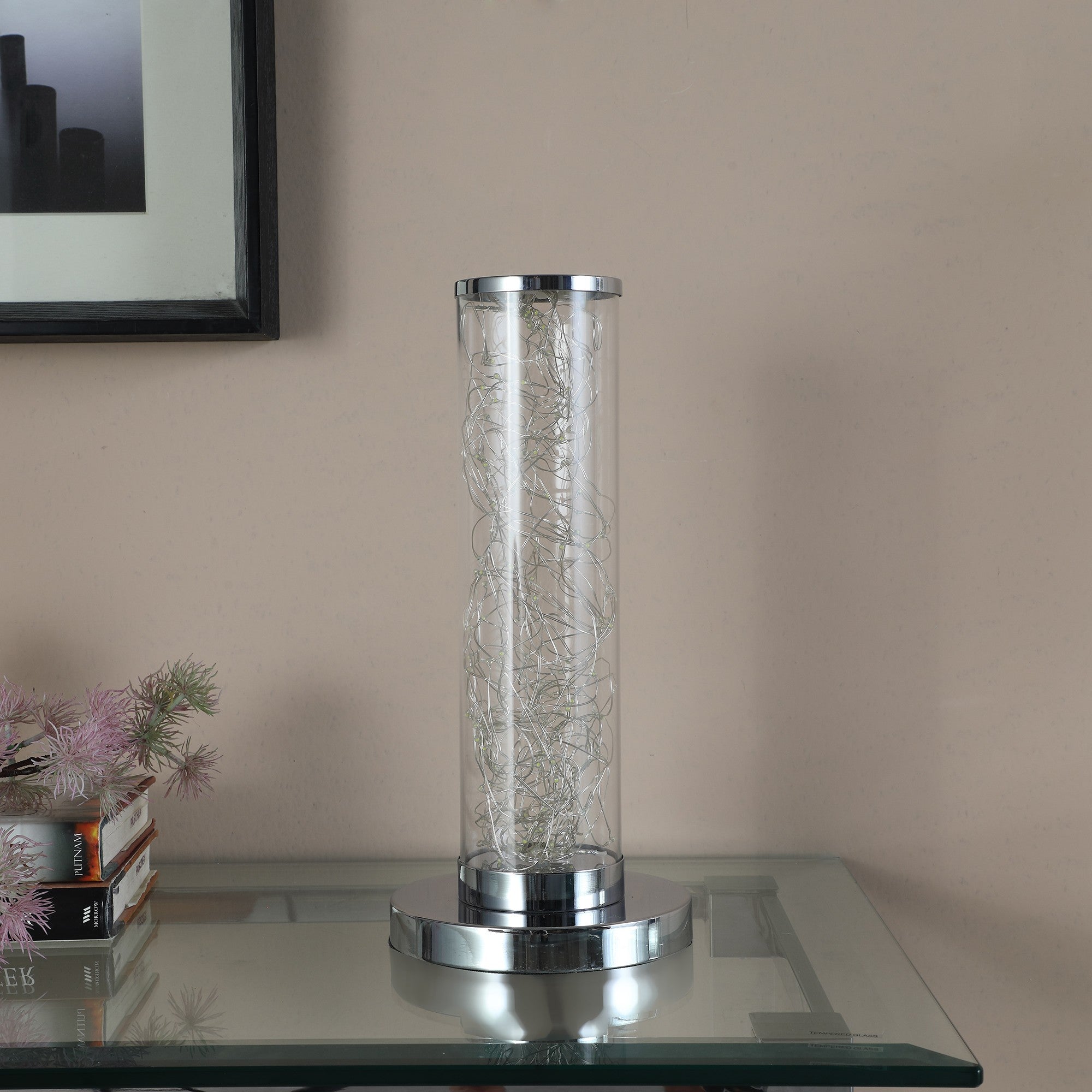 13" Silver Metal Column LED Table Lamp