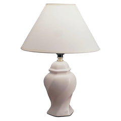 13" White Ceramic Bedside Table Lamp With Off-White Shade