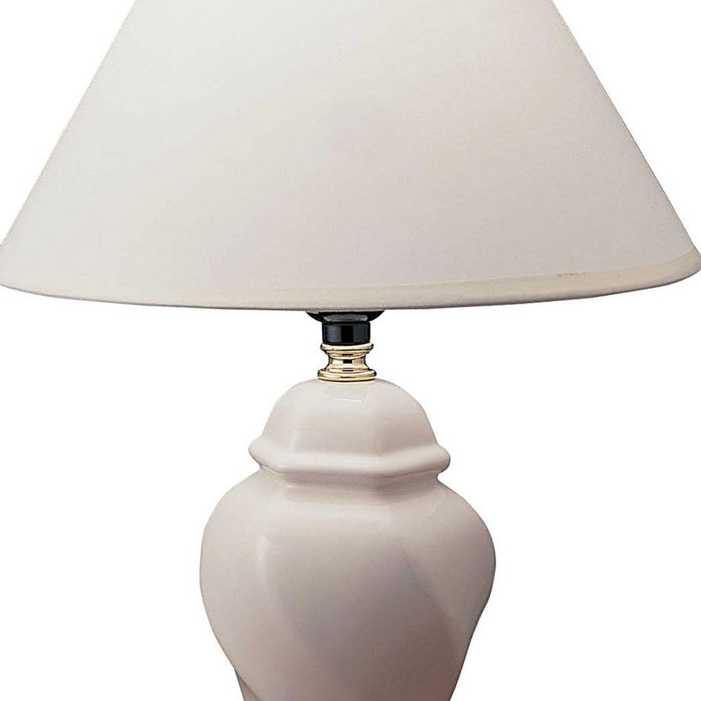 13" White Ceramic Bedside Table Lamp With Off-White Shade