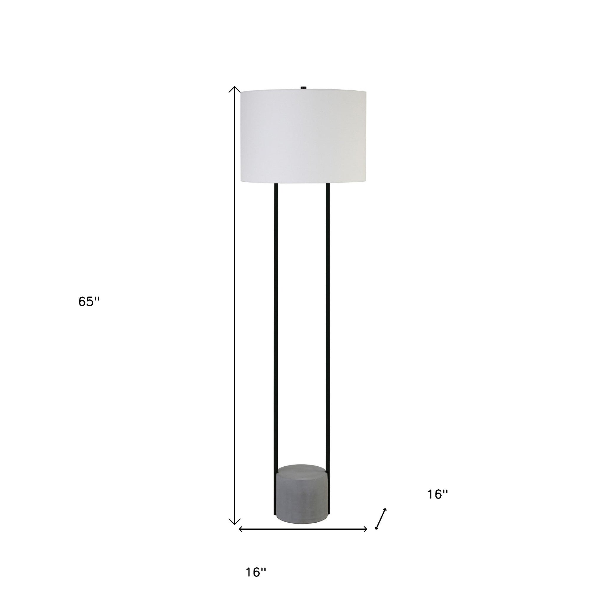 65" Black Column Floor Lamp With White Frosted Glass Drum Shade