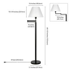 62" Black Swing Arm Floor Lamp With White Frosted Glass Empire Shade