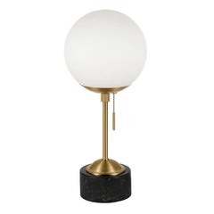 18" Black and Gold Marble Globe Table Lamp With White Globe Shade