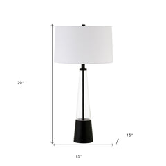 29" Black Glass Table Lamp With White Drum Shade