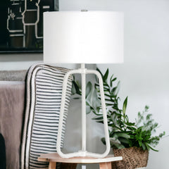 25" White Metal Table Lamp With White Drum Shade