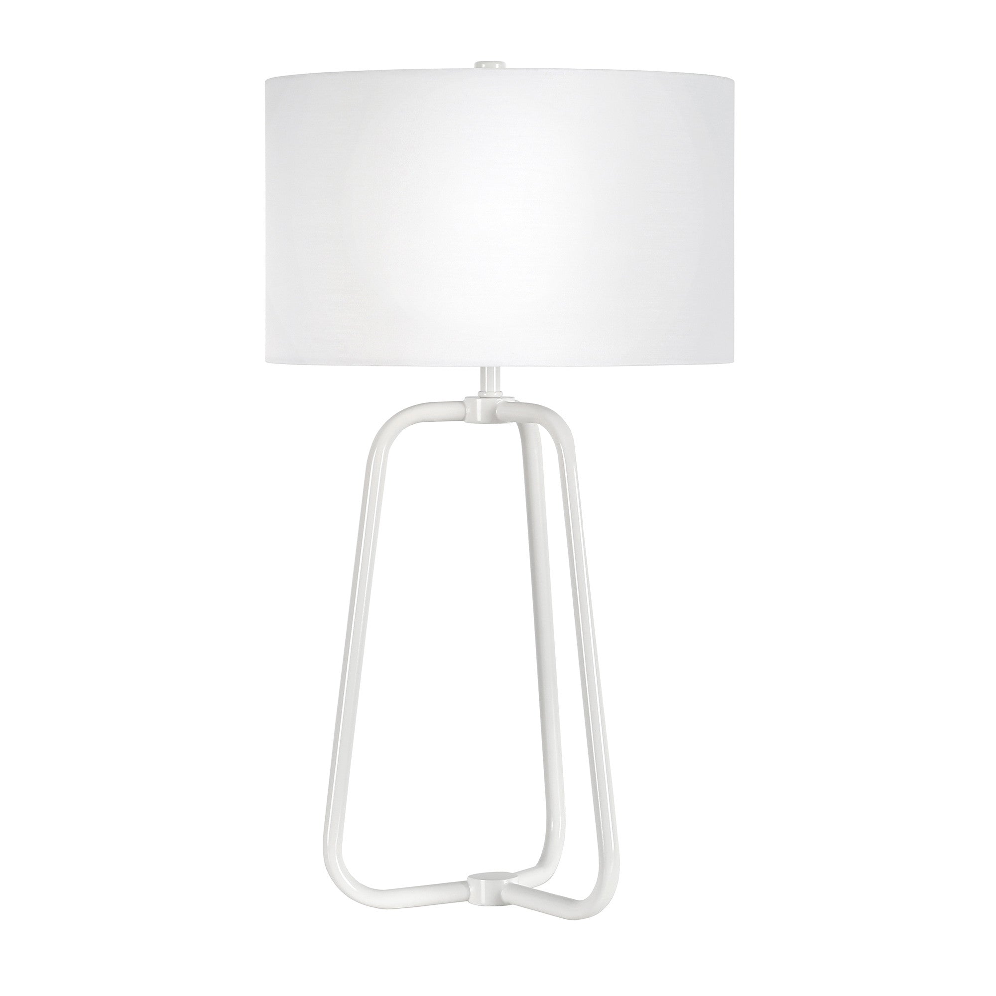 25" White Metal Table Lamp With White Drum Shade