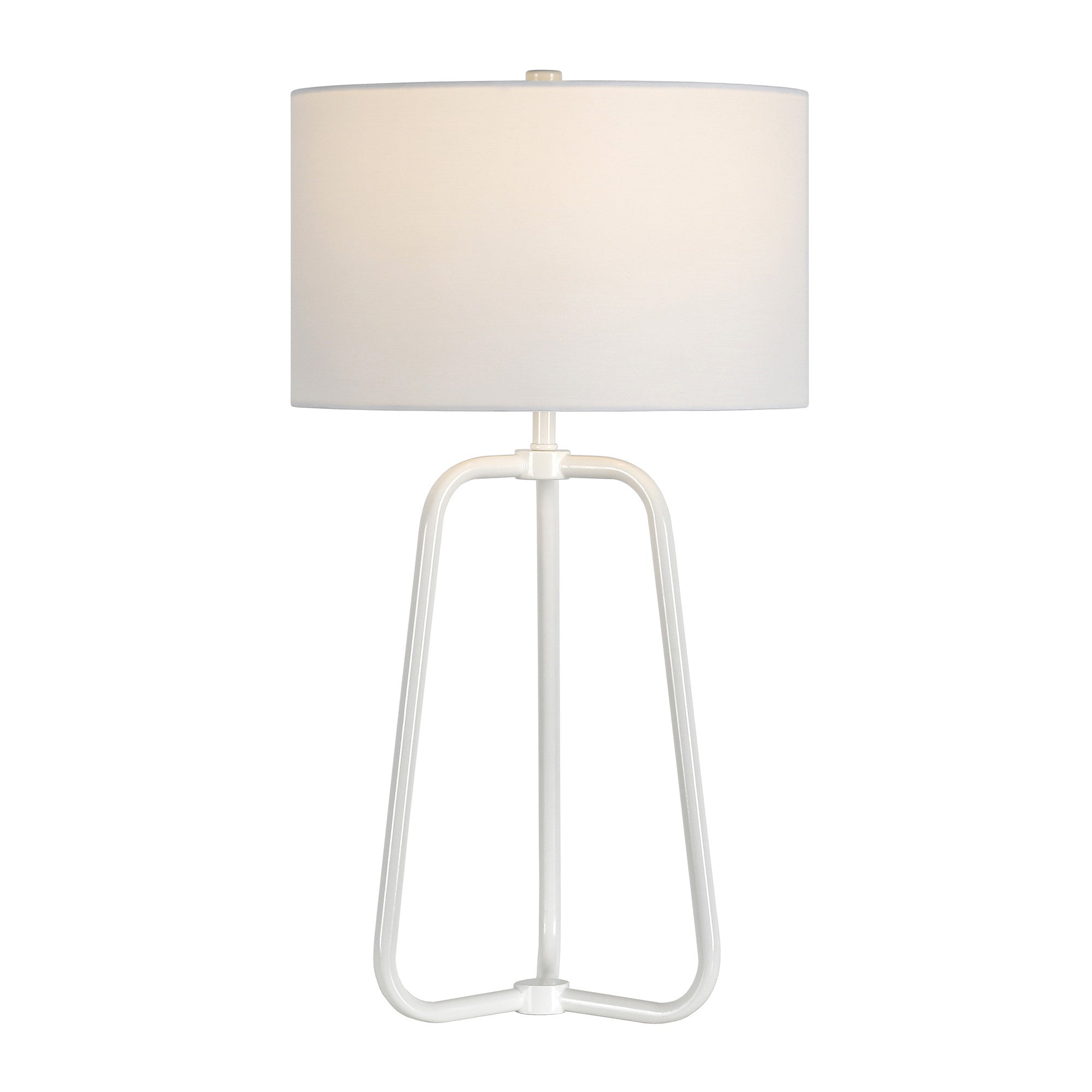 25" White Metal Table Lamp With White Drum Shade