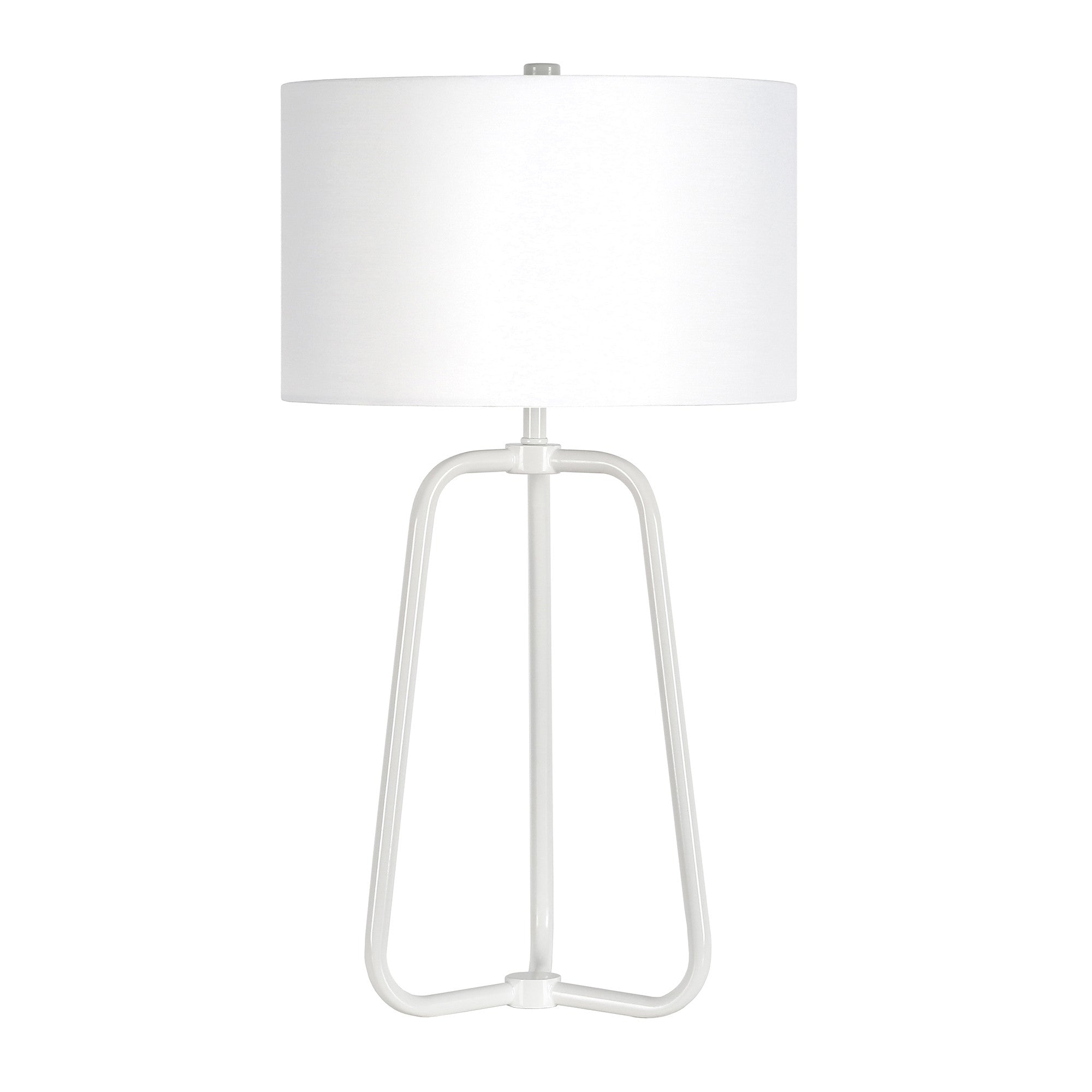 25" White Metal Table Lamp With White Drum Shade