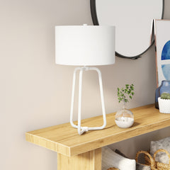 25" White Metal Table Lamp With White Drum Shade