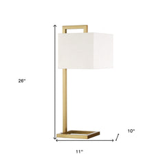 26" Gold Metal Arched Table Lamp With White Square Shade