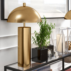 27" Brass Metal Table Lamp With Brass Dome Shade