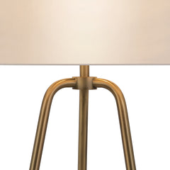 25" Brass Metal Table Lamp With White Drum Shade