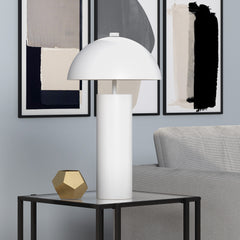 27" White Metal Table Lamp With White Dome Shade