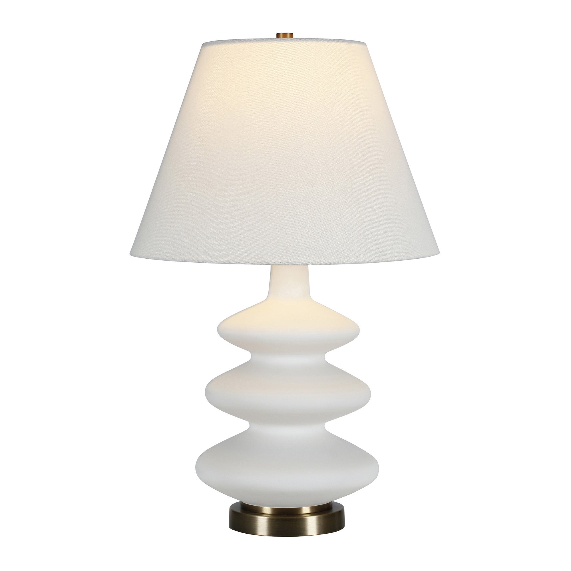 26" Gold and White Glass Table Lamp With White Empire Shade