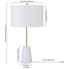 26" Gold and White Marble Table Lamp With White Drum Shade