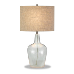 26" Clear Glass Table Lamp With Flax Drum Shade