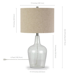 26" Clear Glass Table Lamp With Flax Drum Shade