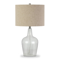 26" Clear Glass Table Lamp With Flax Drum Shade