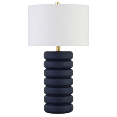 25" Navy Blue Ceramic Table Lamp With White Drum Shade