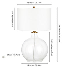 24" Clear Glass Table Lamp With White Drum Shade