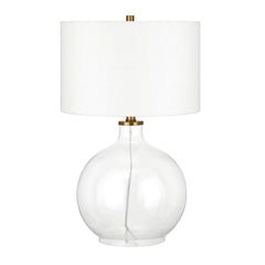 24" Clear Glass Table Lamp With White Drum Shade