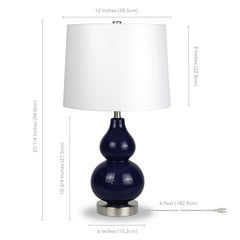 21" Blue and Silver Glass Table Lamp With White Drum Shade
