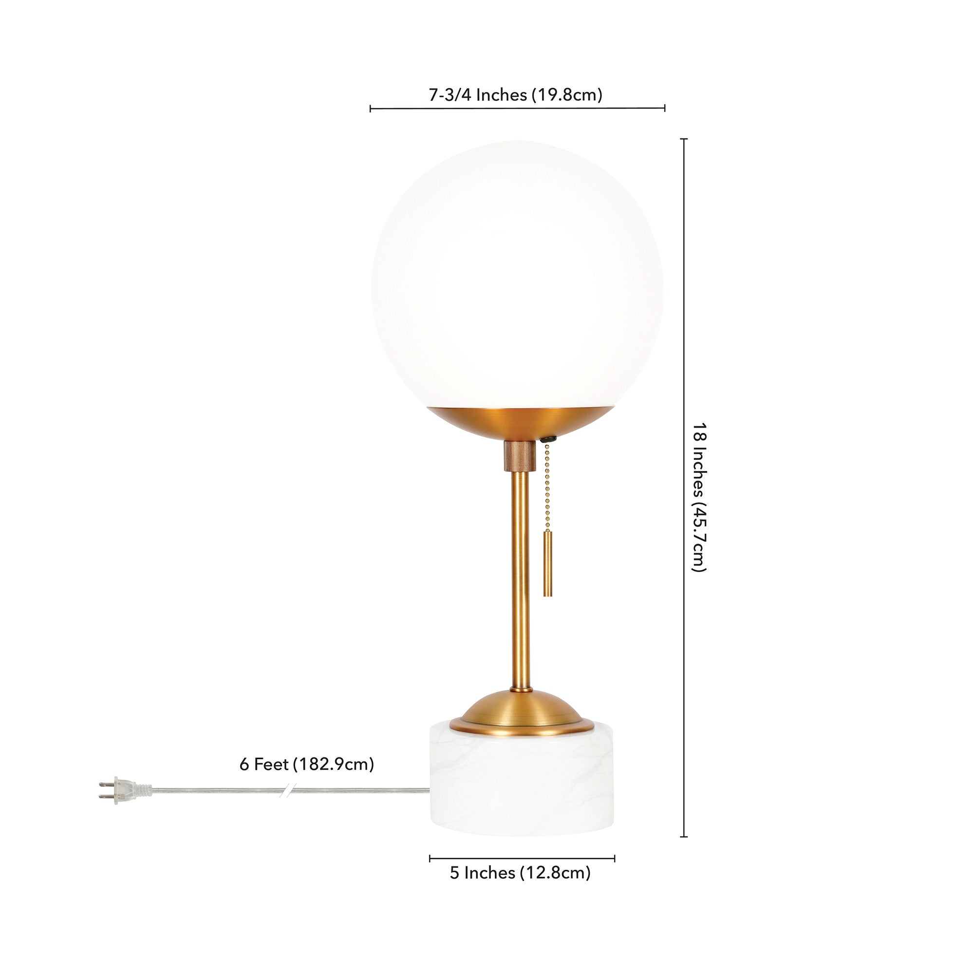 18" Gold and White Marble Globe Table Lamp With White Globe Shade