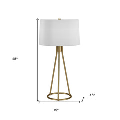 28" Brass Metal Table Lamp With White Drum Shade