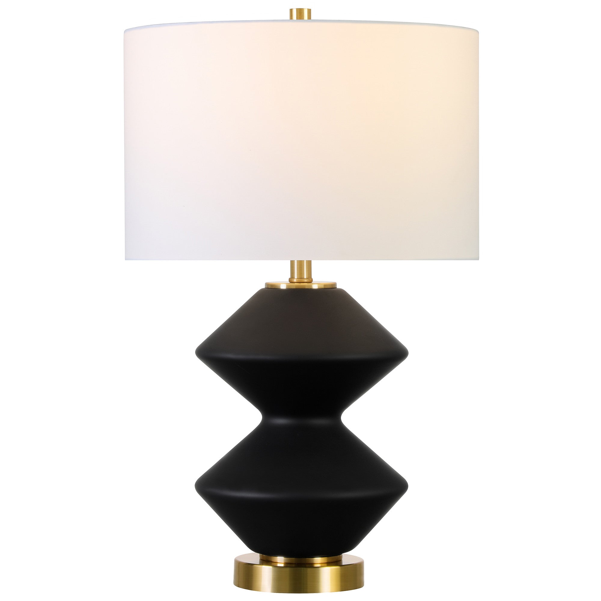 23" Black and Gold Glass Table Lamp With White Drum Shade