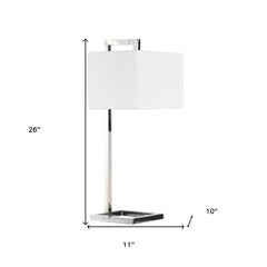 26" Silver Metal Square Arched Table Lamp With White Square Shade
