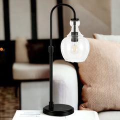 27" Black Metal Arched Table Lamp With Clear Dome Shade