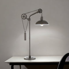 33" Gray Metal Adjustable Desk Table Lamp With Gray Dome Shade