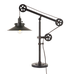 29" Black Metal Desk Table Lamp With Black Cone Shade