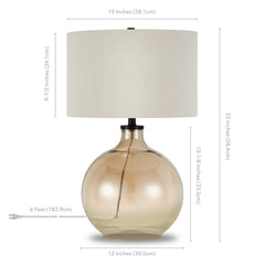 24" Gold Glass Table Lamp With White Drum Shade