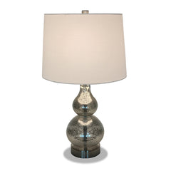 21" Nickel Glass Table Lamp With White Drum Shade