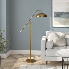 62" Brass Reading Floor Lamp With Brass Dome Shade