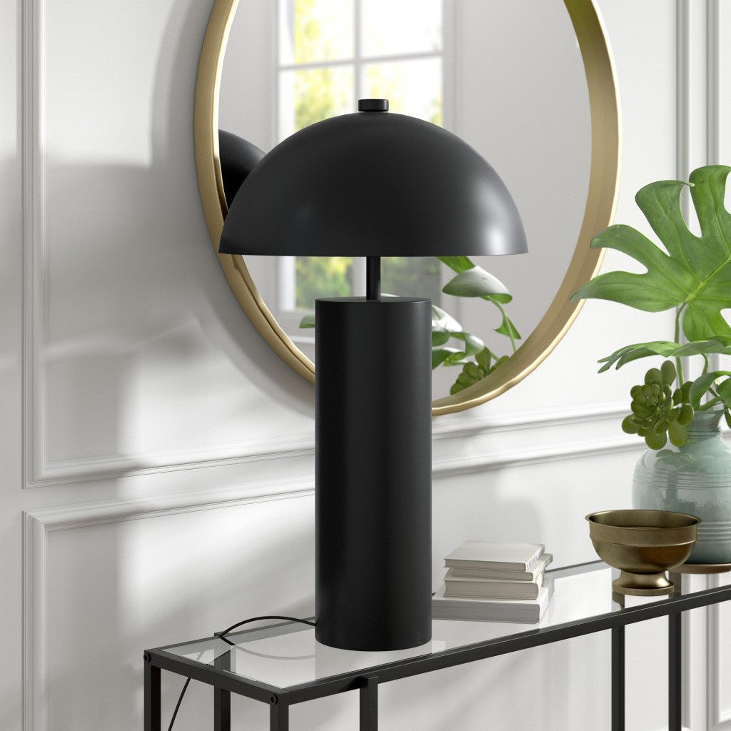 27" Black Metal Table Lamp With Black Dome Shade