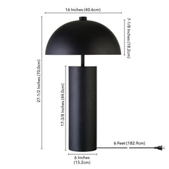 27" Black Metal Table Lamp With Black Dome Shade