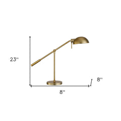 23" Brass Metal Desk Table Lamp With Brass Dome Shade