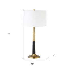 29" Black and Gold Metal Table Lamp With White Drum Shade