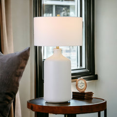 29" White Ceramic Table Lamp With White Drum Shade