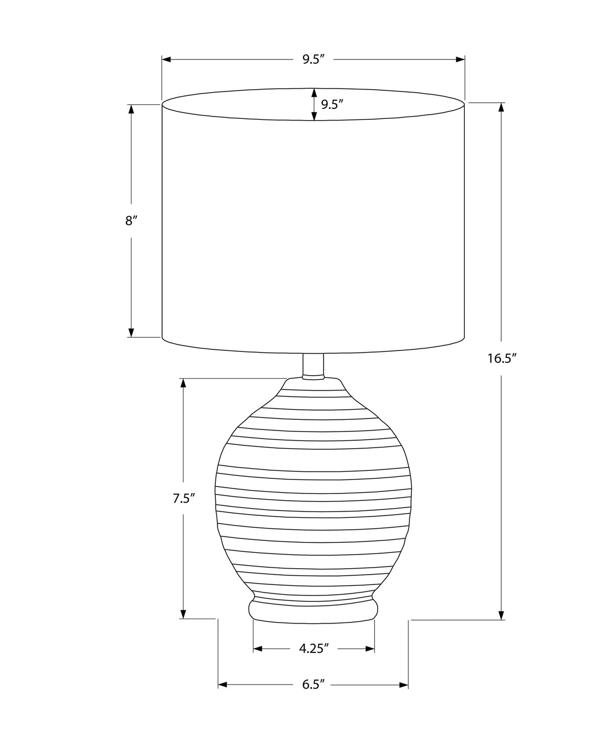 17" Black Ceramic Round Table Lamp With Ivory Drum Shade