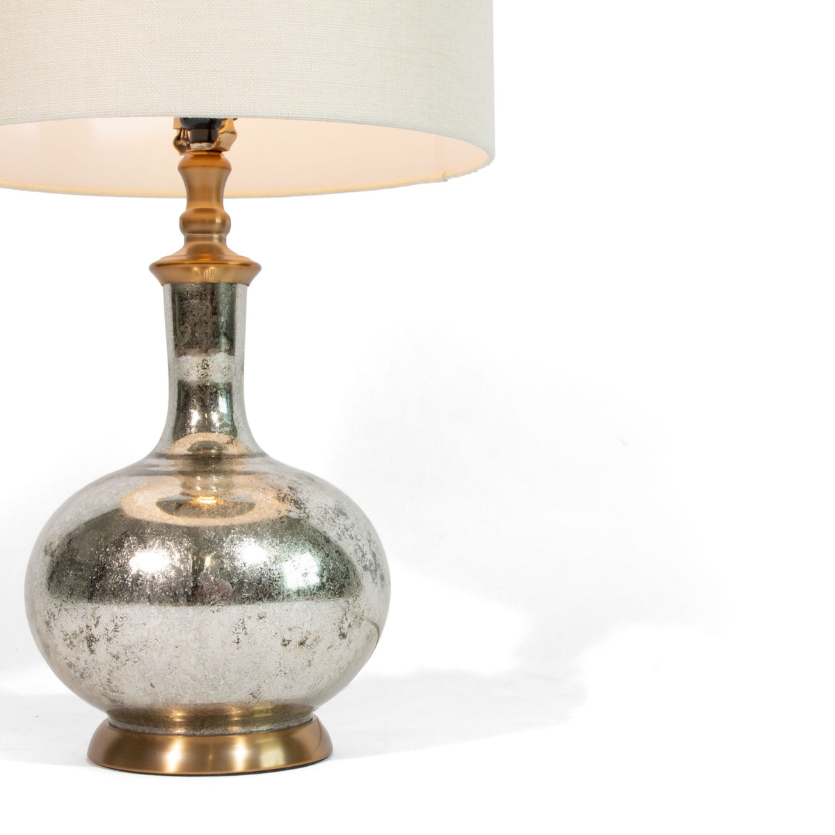 27" Silver Metallic Glass LED Table Lamp With Ivory Drum Shade