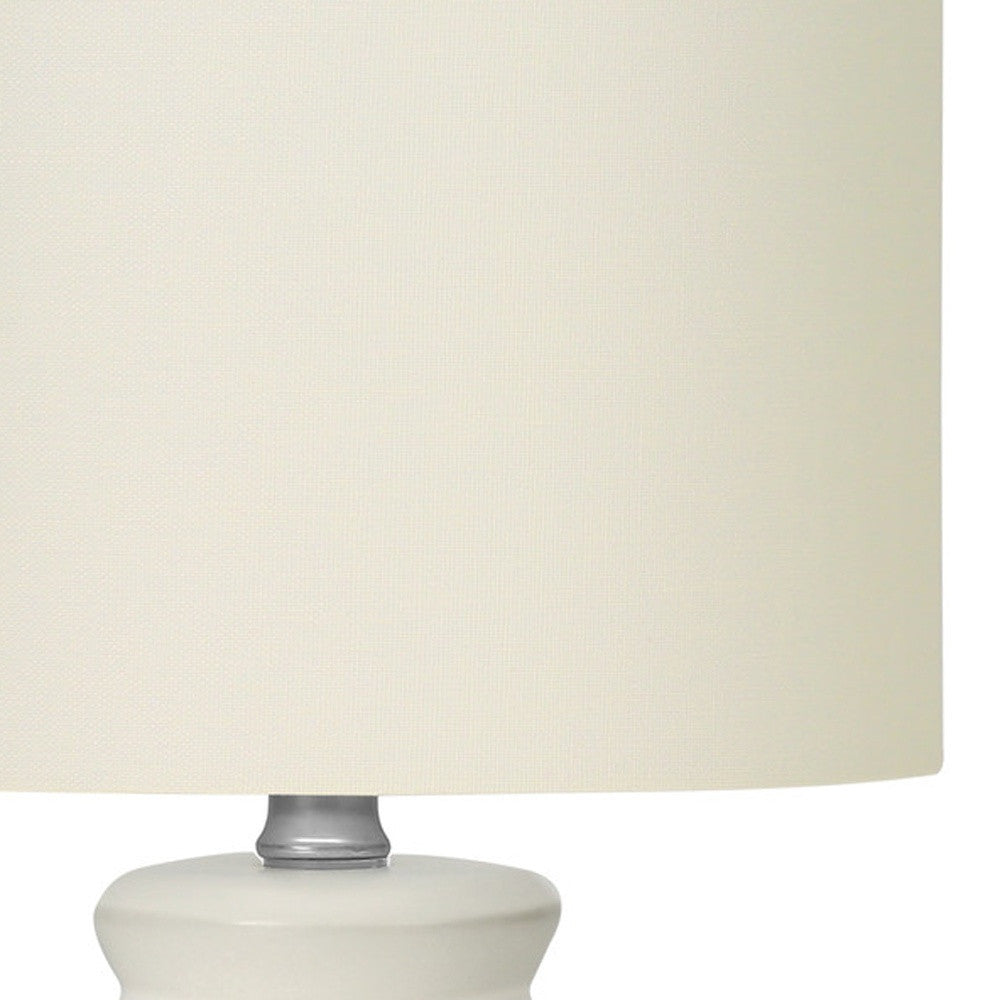 17" Cream Ceramic Geometric Table Lamp With Cream Drum Shade