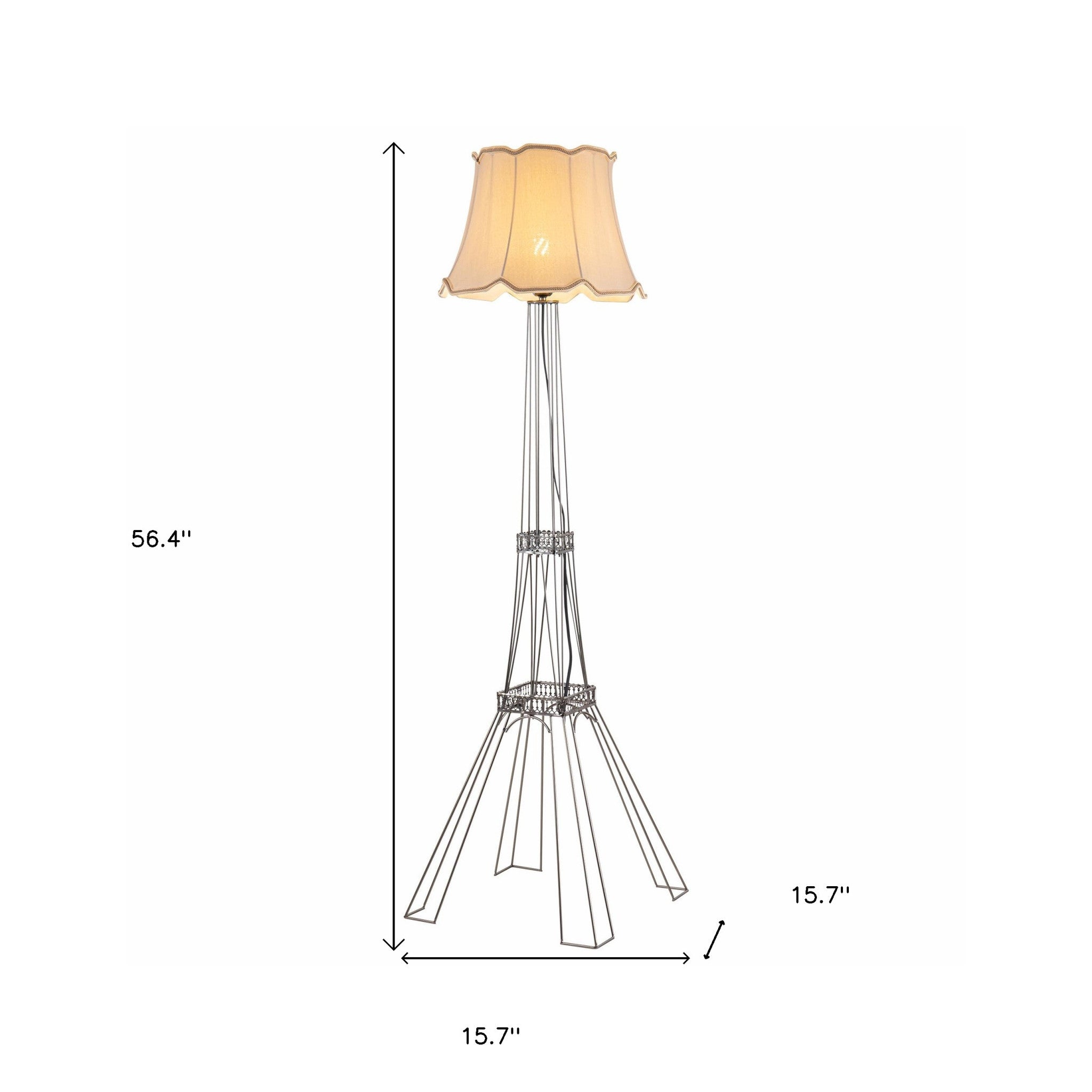 56" Brass LED Light Changing Floor Lamp With Beige Bell Shade