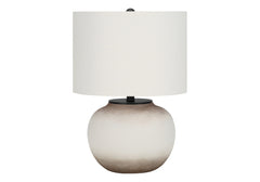 21" Cream Ceramic Round Table Lamp With Cream Drum Shade