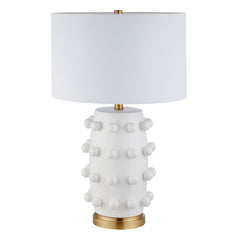 26" Gold and White Ceramic Cylinder Table Lamp With White Drum Shade