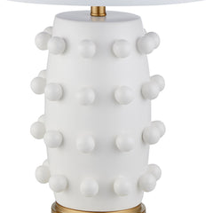 26" Gold and White Ceramic Cylinder Table Lamp With White Drum Shade